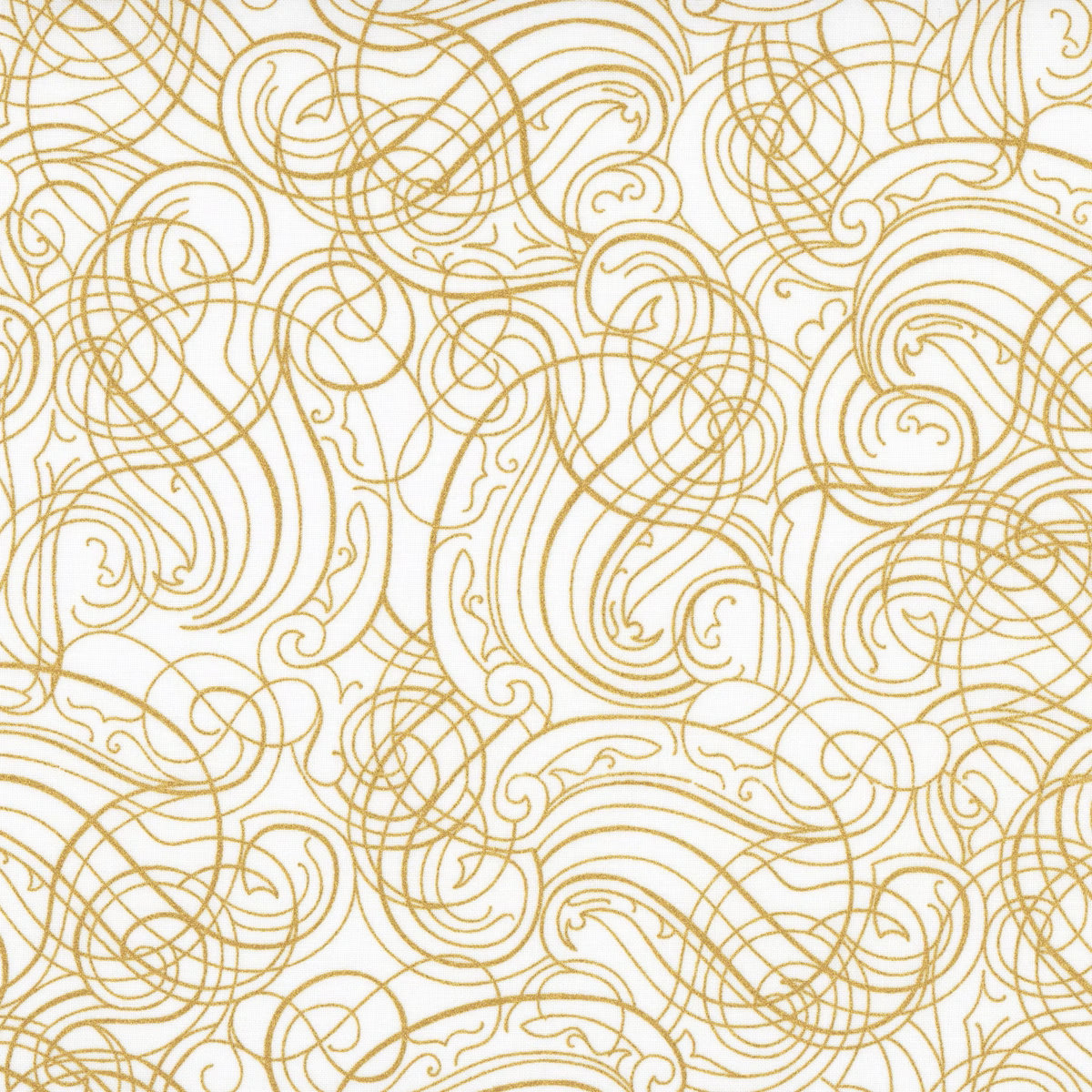 Fabric Hoffman White/Gold Swirls Christmas Wish Metallic by the Quarter Yard Y7824-3G