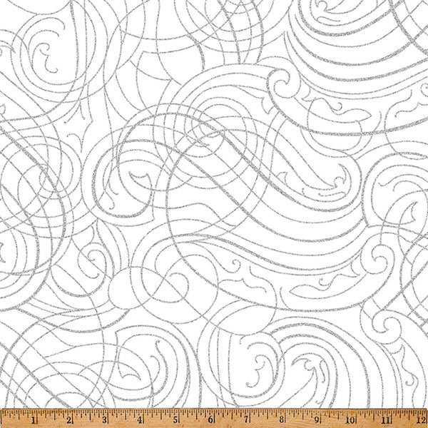 Fabric Hoffman White/Silver Swirls Christmas Wish Metallic by the Quarter Yard Y7824-3S