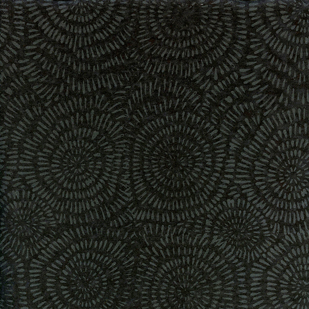 Black fabric with a repeating circular radial pattern in slightly lighter charcoal gray.