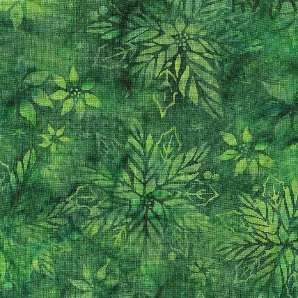 Fabric Lumin Green Spinach Poinsettia Floral Merry Moments Island Batiks by the Quarter Yard 122402680