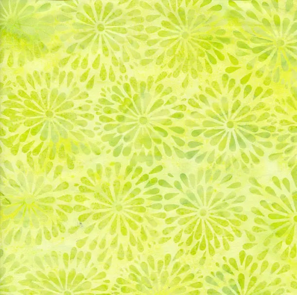 Patterned fabric with green floral design on a light yellow background