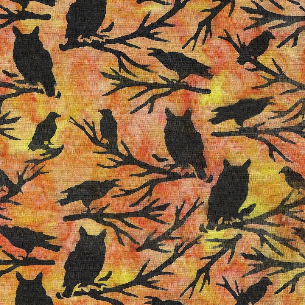 Fabric Lumin Orange Pumpkin Owl and Crow Spooktacular Island Batiks by the Quarter Yard 122469275