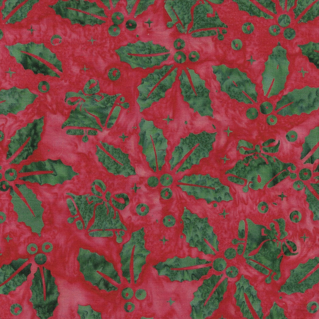 Fabric Lumin Red Imperial Holly & Bells Merry Moments Island Batiks by the Quarter Yard 122408345