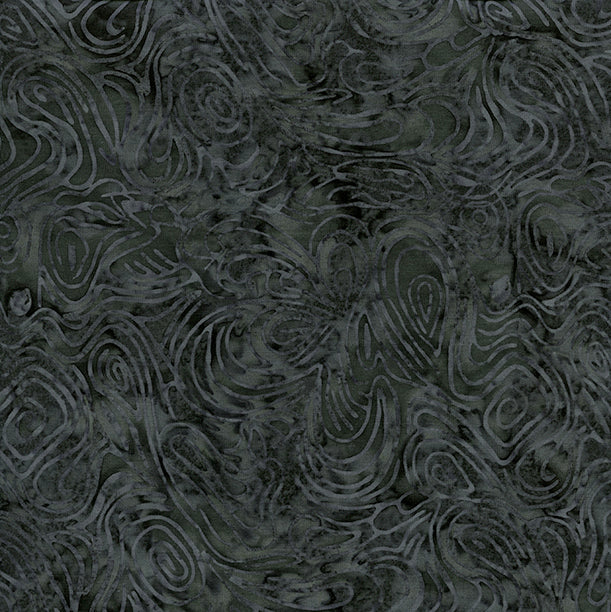 Dark charcoal gray textured fabric featuring an organic, swirling wavy pattern.