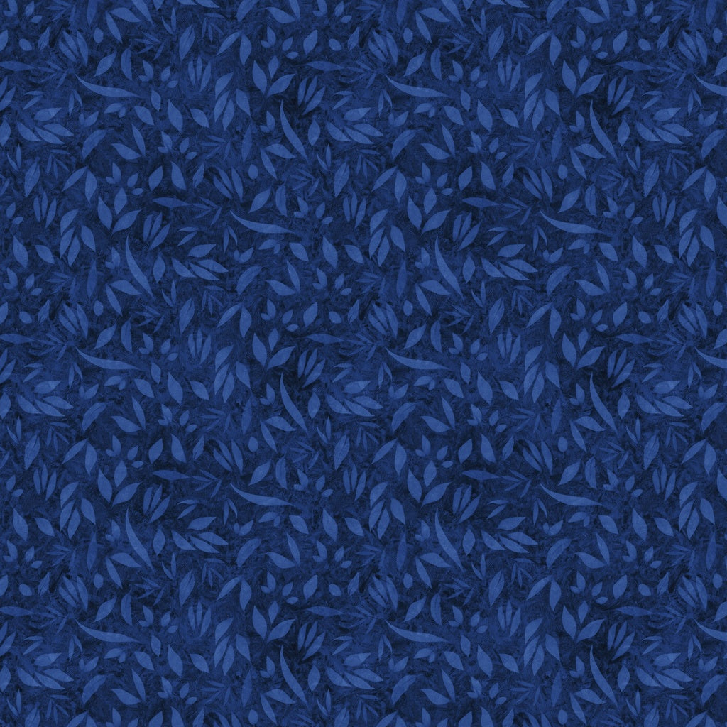 Navy blue fabric with subtle leaf pattern