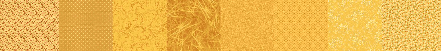 A strip of vertical swatches showing different yellow and gold textured patterns, including floral, geometric, and woven designs.