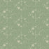 A close-up of a sage green fabric with a delicate cream floral and leaf pattern repeated across the surface.