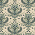 A repeating paisley and floral pattern on a textured cream background, with teal, blue, and sage green motifs and small dark blue flower accents.