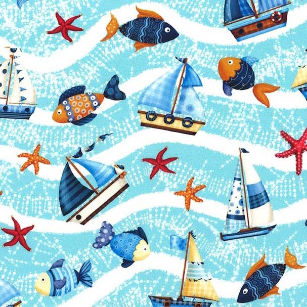 Fabric Michael Miller Aqua Sail la Vie Sail Away by the Quarter Yard DCX12509-AQUA