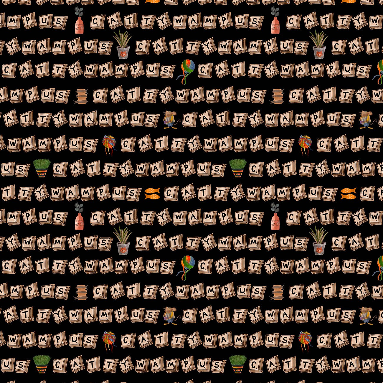 Fabric Michael Miller Black Cattywampus Purrsuit of Coffeeness by the Quarter Yard DDC12481-BLAC