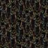 Pattern of dark brown cats with green eyes on a black background
