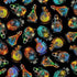 Colorful potion bottles pattern on a black background