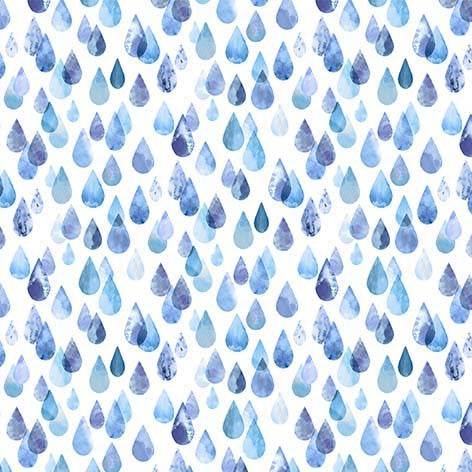 Fabric Michael Miller Blue Rain Shower Paws in the Rain by the Quarter Yard DCX12401-BLUE-D