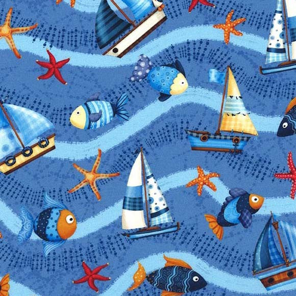 Fabric Michael Miller Blue Sail la Vie Sail Away by the Quarter Yard DCX12509-BLUE