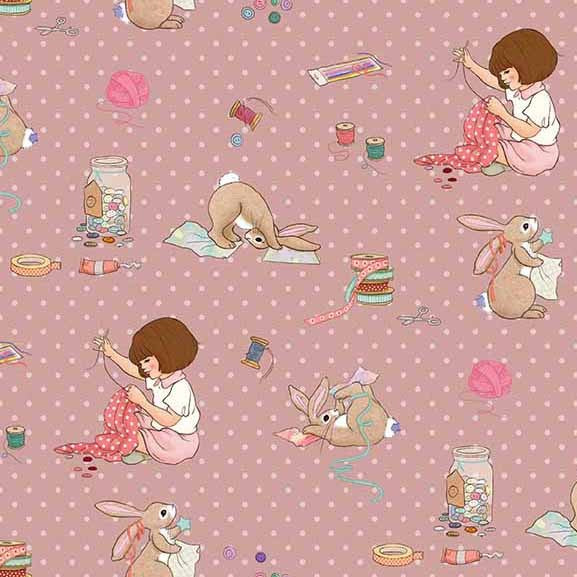 Fabric Michael Miller Blush Let's Sew Belle & Boo Out to Play Crafternoon by the Quarter Yard DDC12785-BLUS