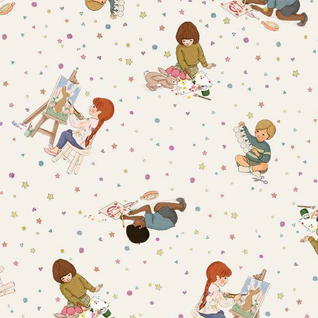 Fabric Michael Miller Cream Arts and Crafts Belle & Boo Out to Play Crafternoon by the Quarter Yard DDC12783-CREM