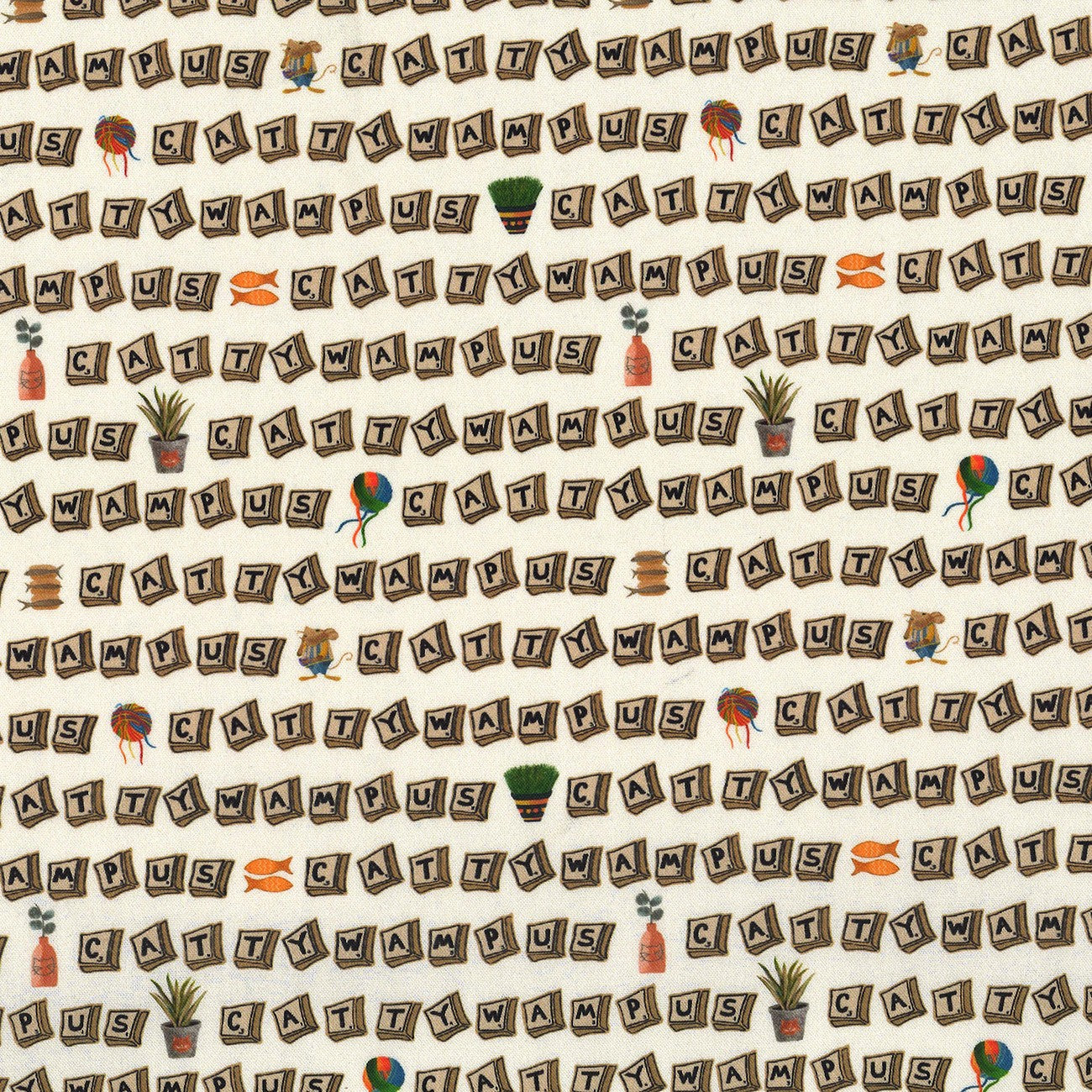 Fabric Michael Miller Cream Cattywampus Purrsuit of Coffeeness by the Quarter Yard DDC12481-CREM