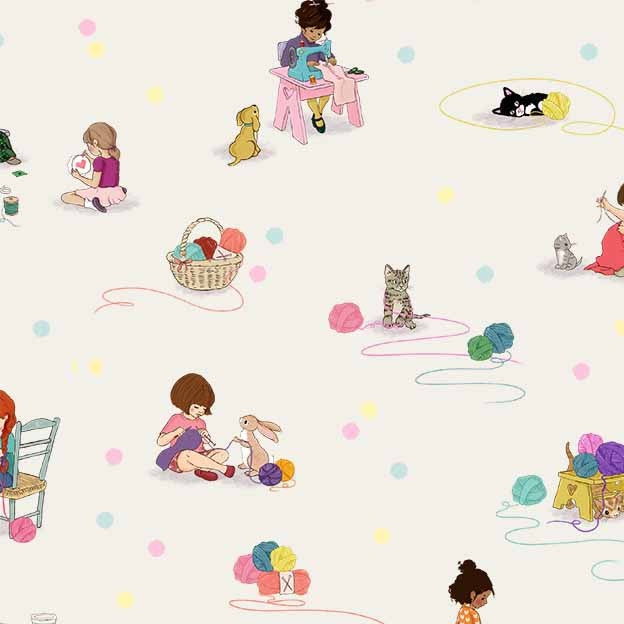 Fabric Michael Miller Cream Craft Afternoon Belle & Boo Out to Play Crafternoon by the Quarter Yard DDC12784-CREM