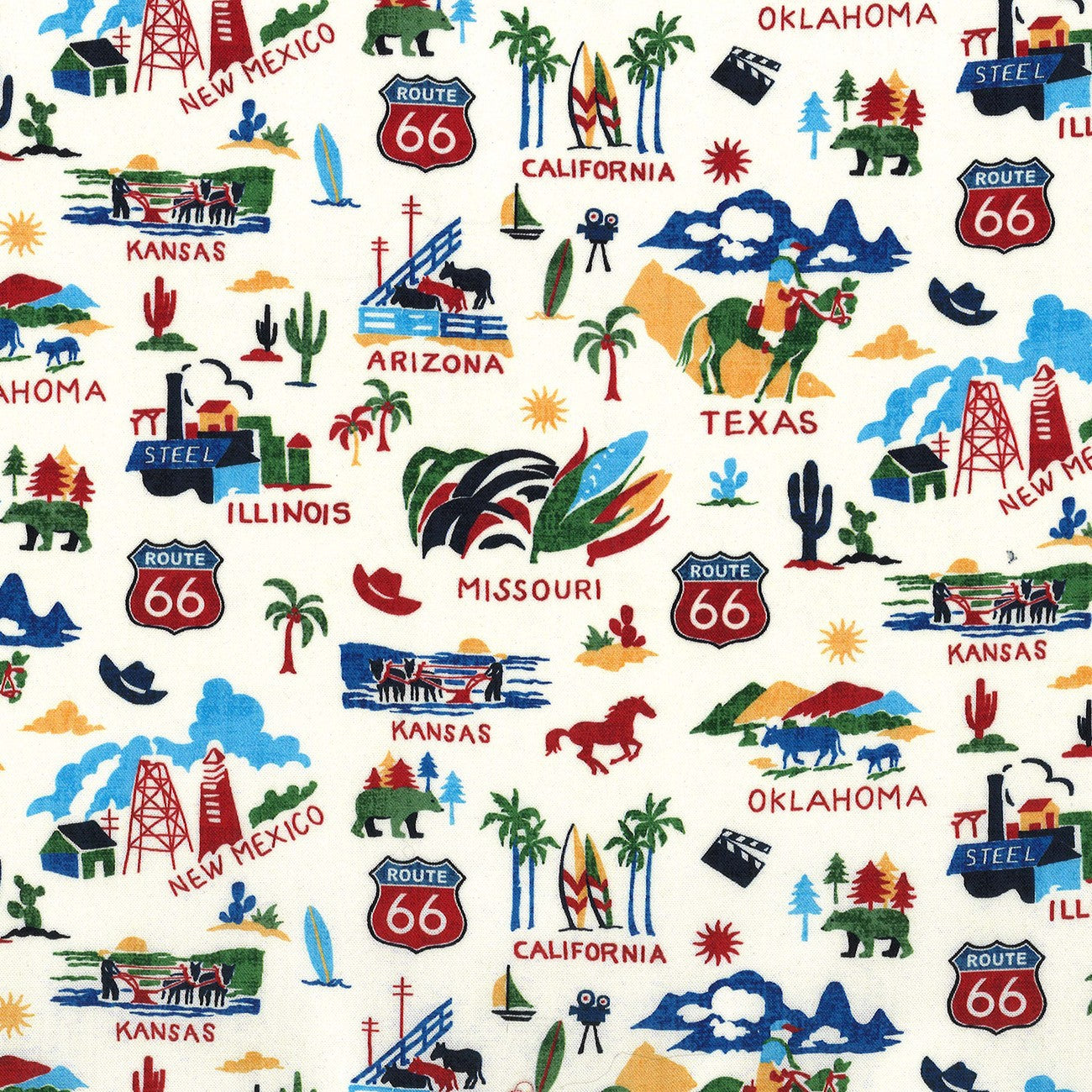 Fabric Michael Miller Cream The Mother Road Route 66 by the Quarter Yard DCX12519-CREM