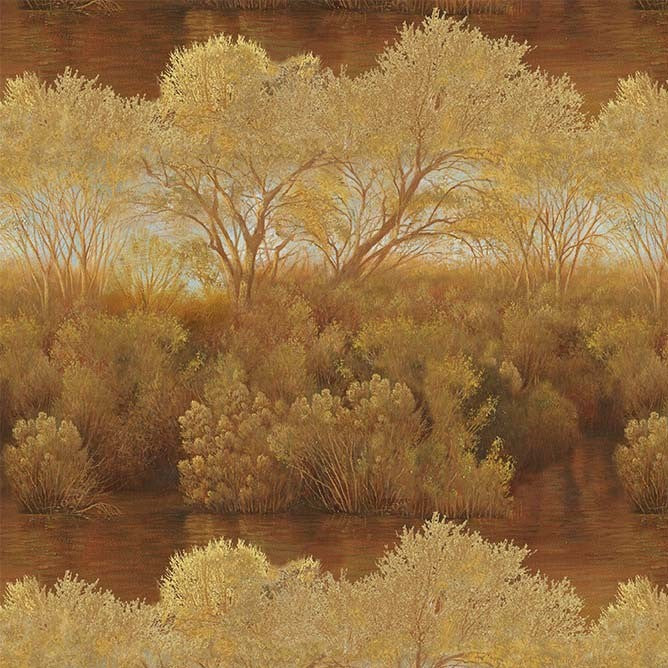 Painting of a landscape with trees and water