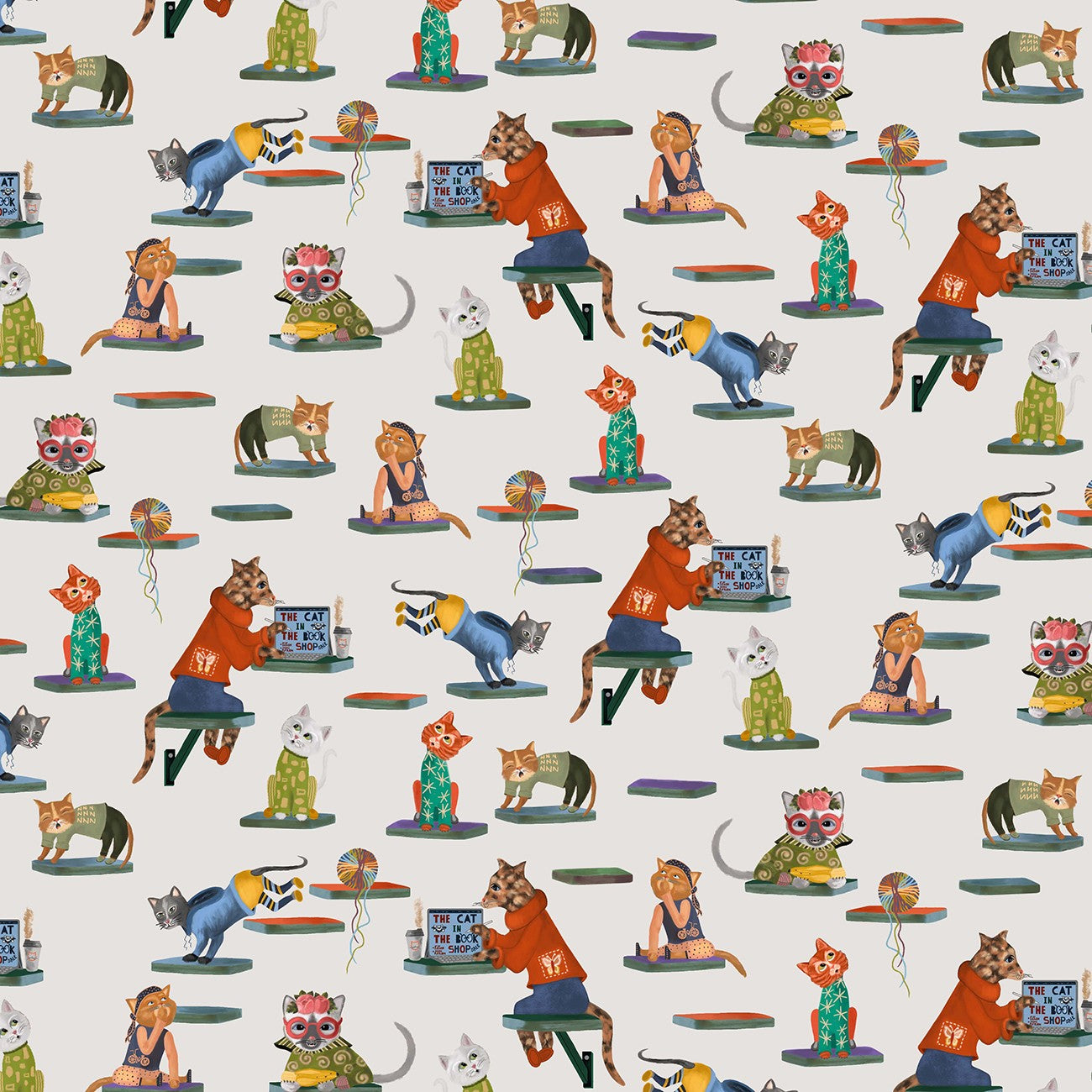 Fabric Michael Miller Gray Cat Tower Purrsuit of Coffeeness by the Quarter Yard DDC12483-GRAY