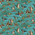 Pattern of ducks in various poses on a teal background