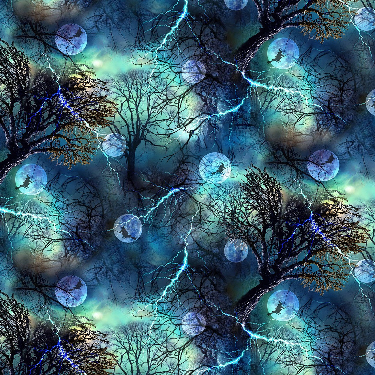 Fabric forest with glowing blue energy and spherical objects.