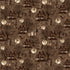 Halloween-themed pattern with haunted houses, full moons, and skeletons on a brown background.
