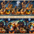 Halloween-themed collage with pumpkins, witches, and a haunted house.