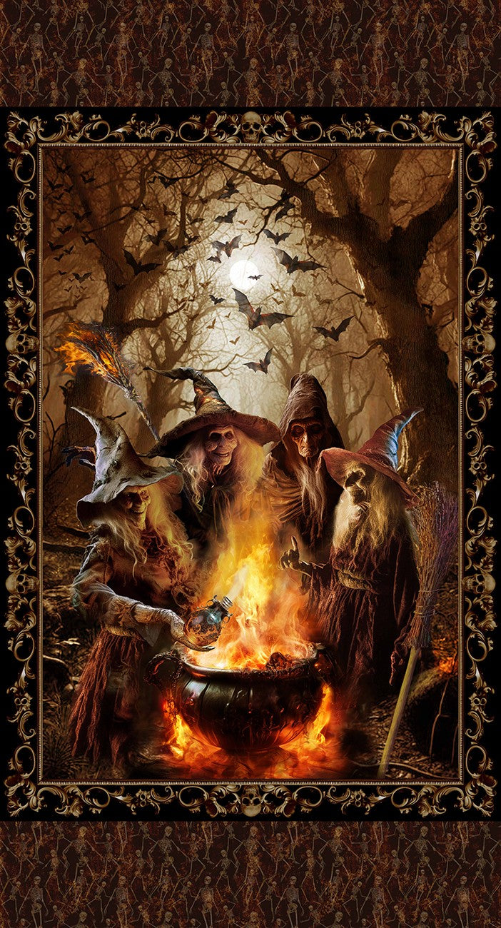 Three creatures around a fire with a dark, forest-like background