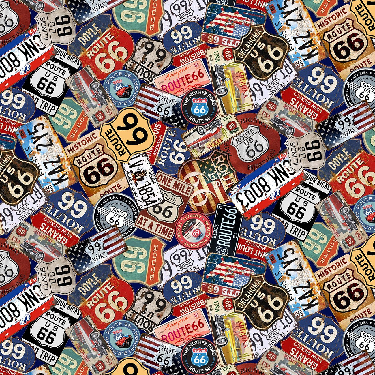 Fabric Michael Miller Multi Route 66 Signs Route 66 by the Quarter Yard DCX12525-MULT