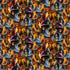 Pattern of hooded figures with colorful lighting effects