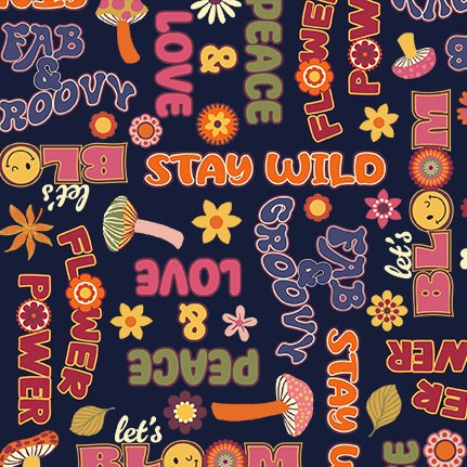 Fabric Michael Miller Navy Fab & Groovy Feelin' Groovy by the Quarter Yard DCX12471-NAVY-D