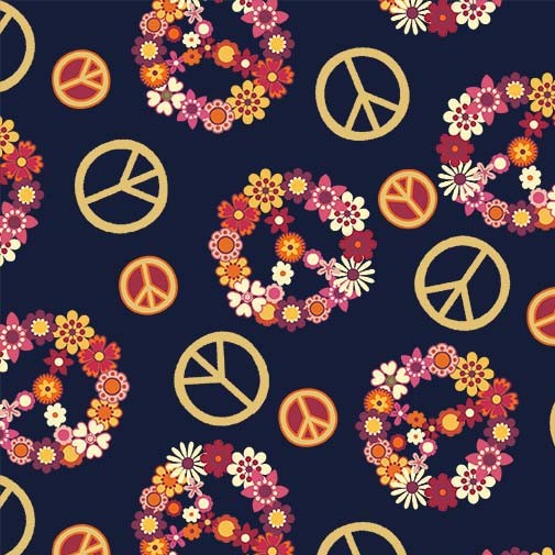 Fabric Michael Miller Navy Floral Peace Feelin' Groovy by the Quarter Yard DCX12466-NAVY-D
