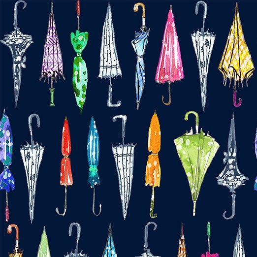 Fabric Michael Miller Navy Pick Your Umbrella Paws in the Rain by the Quarter Yard DCX12402-NAVY-D