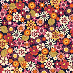 Fabric Michael Miller Navy Retro Groovy Floral Feelin' Groovy by the Quarter Yard DCX12465-NAVY-D
