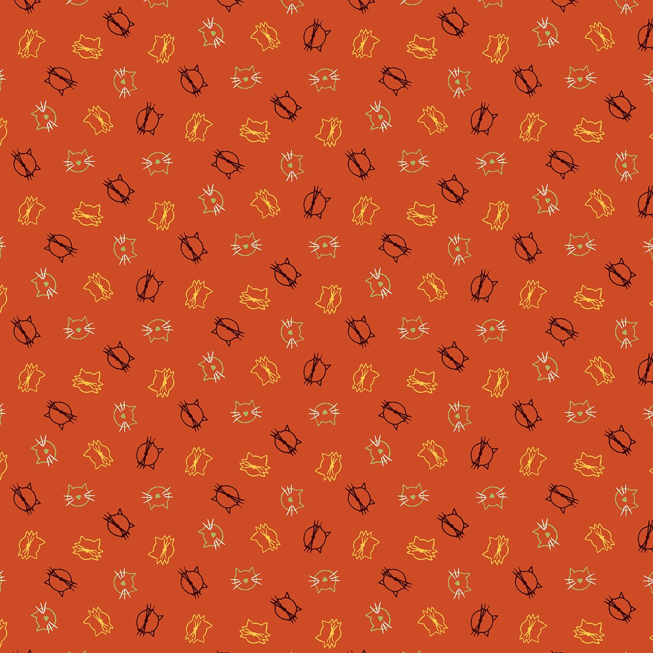 Fabric Michael Miller Orange Cat Stamps Purrsuit of Coffeeness by the Quarter Yard DDC12487-ORAN