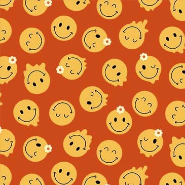 Fabric Michael Miller Orange Groovy Smiley Feelin' Groovy by the Quarter Yard DCX12467-ORAN-D