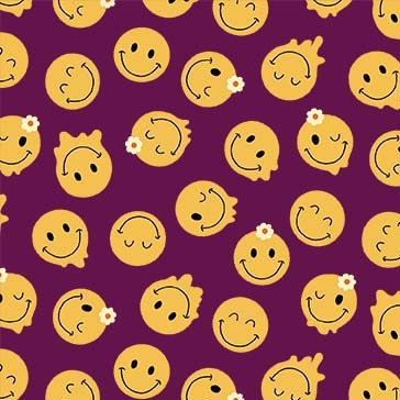 Fabric Michael Miller Plum Groovy Smiley Feelin' Groovy by the Quarter Yard DCX12467-PLUM-D