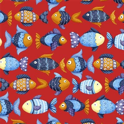 Fabric Michael Miller Red School of Fish Sail Away by the Quarter Yard DCX12512-REDX