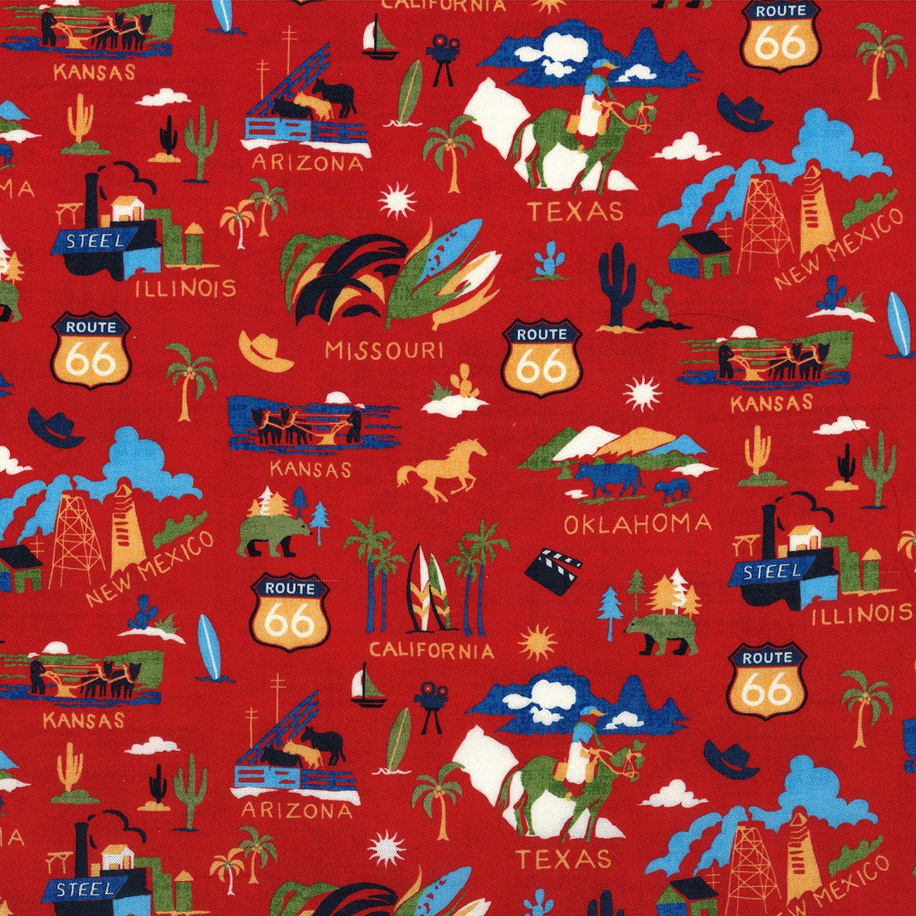 Fabric Michael Miller Red The Mother Road Route 66 by the Quarter Yard DCX12519-REDX