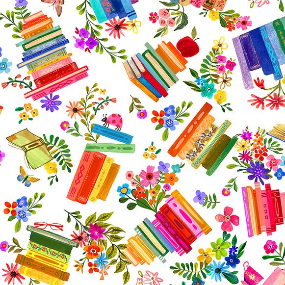 Fabric Michael Miller White In My Reading Era Books are Magic by the Quarter Yard DDC12576-WHIT