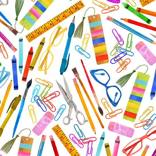 Fabric Michael Miller White On My Desk Books are Magic by the Quarter Yard DDC12577-WHIT