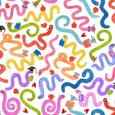 Fabric Michael Miller White Proud Book Worms Books are Magic by the Quarter Yard DDC12573-WHIT