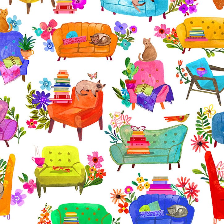 Fabric Michael Miller White Reading Nook Books are Magic by the Quarter Yard DDC12575-WHIT