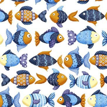 Fabric Michael Miller White School of Fish Sail Away by the Quarter Yard DCX12512-WHIT