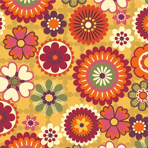 Fabric Michael Miller Yellow Groovy Blooms Feelin' Groovy by the Quarter Yard DCX12464-YELL-D