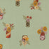 Pattern of mason jars with flowers and text on a light green background