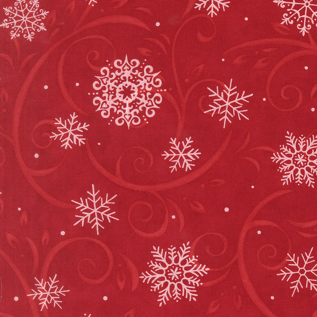 Fabric Moda Berry Red Swirling Snowflakes When Snow Falls by the Quarter Yard 56172-14