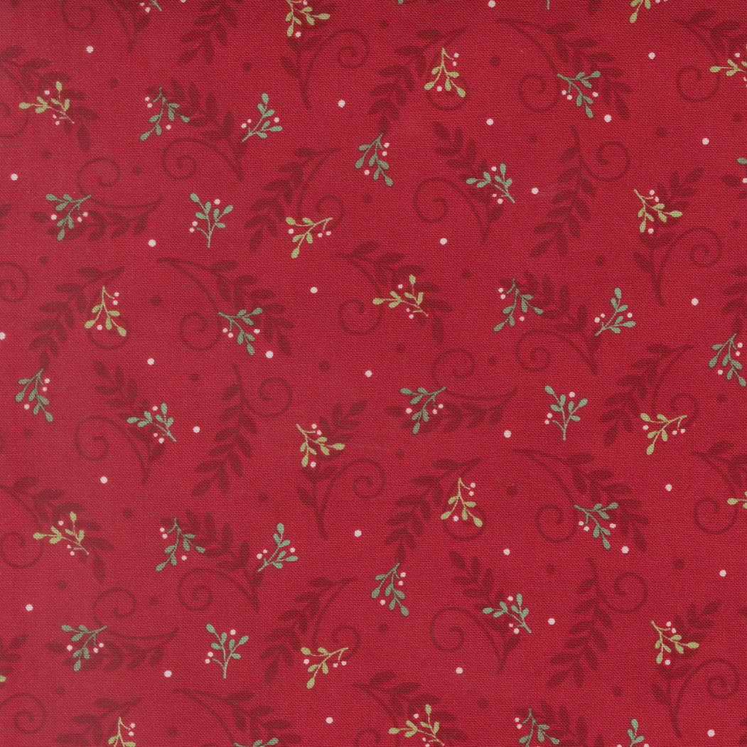 Fabric Moda Berry Red Tossed Greenery When Snow Falls by the Quarter Yard 56175-14